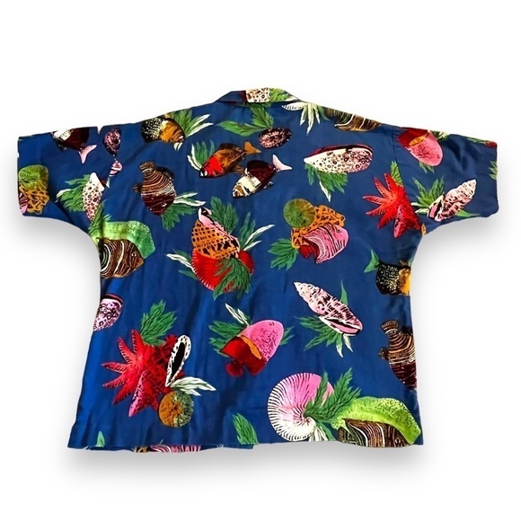 VTG Camp Shirt Fish Print Button Up Short Sleeve Tropical Sea Life Ocean Size 10 - Picture 5 of 8